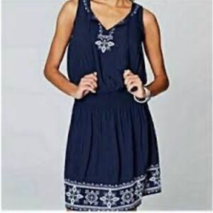 J Jill Gorgeous blue embroidered cross stitch navy dress size XL EUC